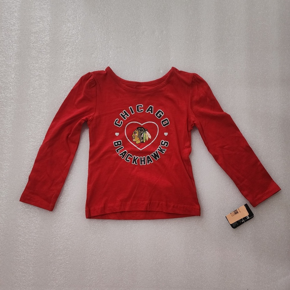 Chicago Blackhawks Hockey Logo NHL Red T-Shirt L/S Toddler Girls 3T New
